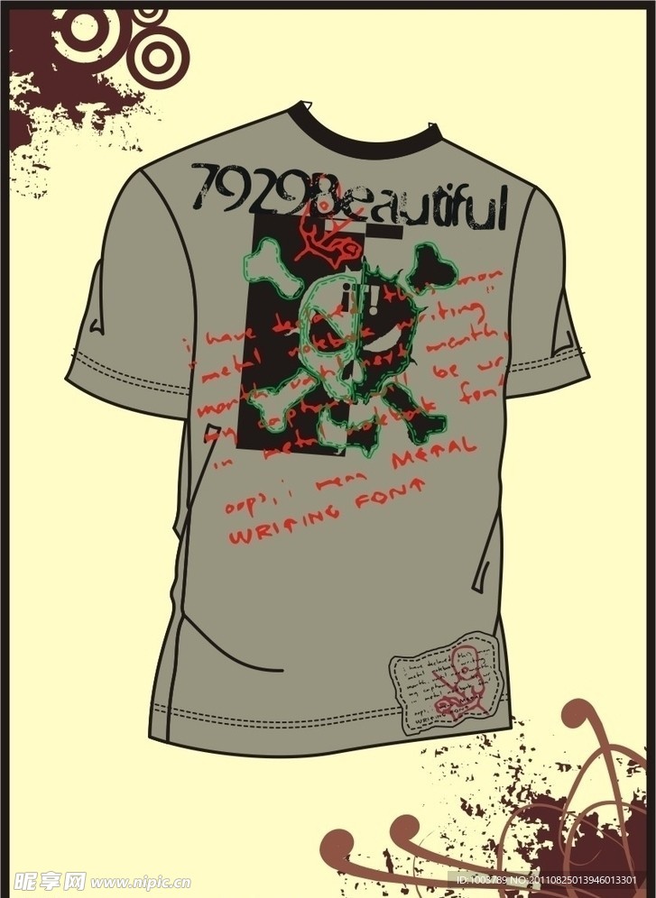 男装 T shirt 印花设计 骷髅英文字