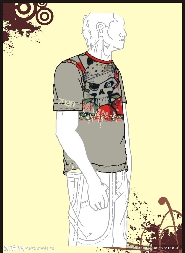 男装 T shirt 印花设计 骷髅头巾