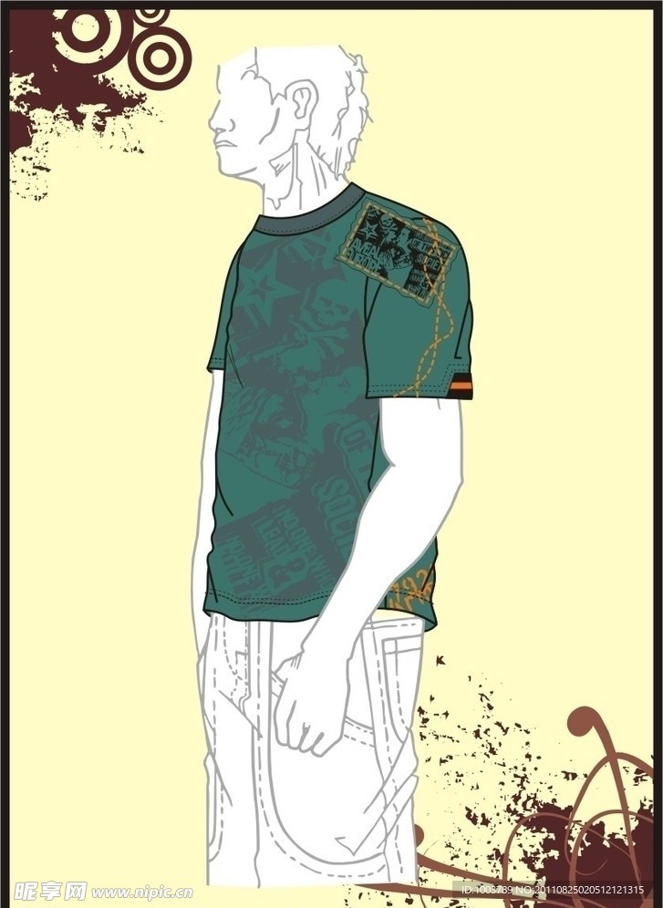 男装 T shirt 印花设计 骷髅星光