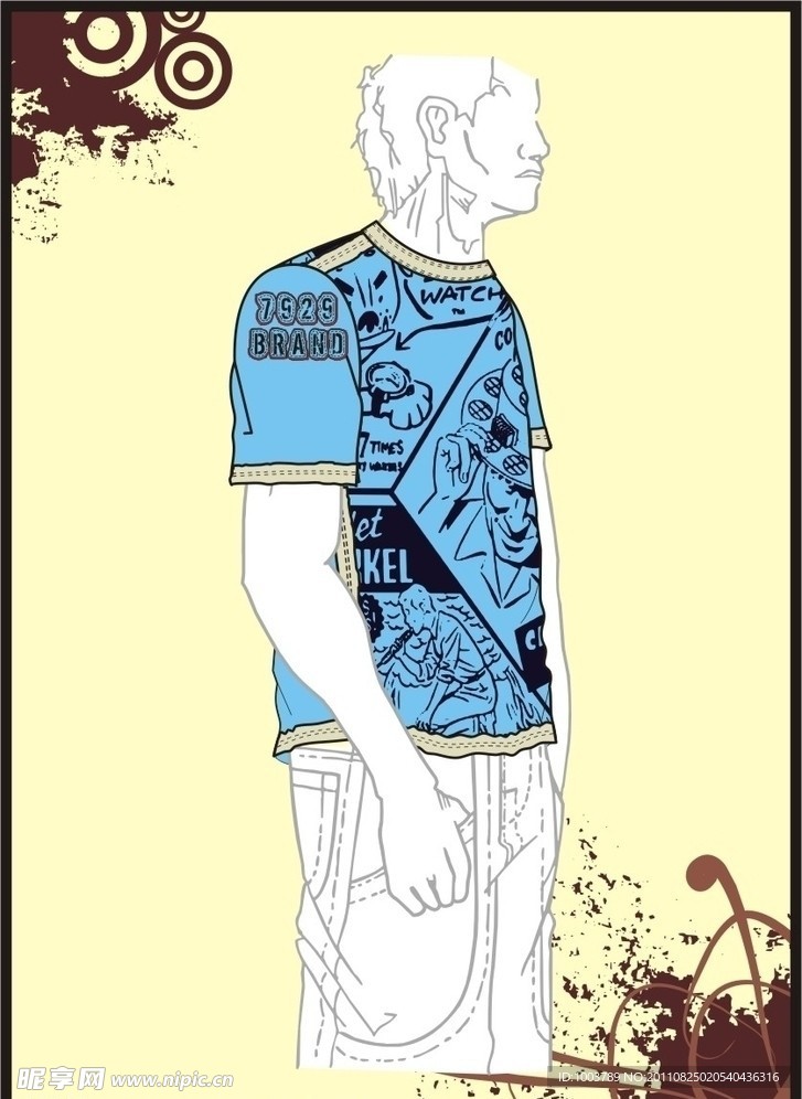 男装 T shirt 印花设计 格子漫画