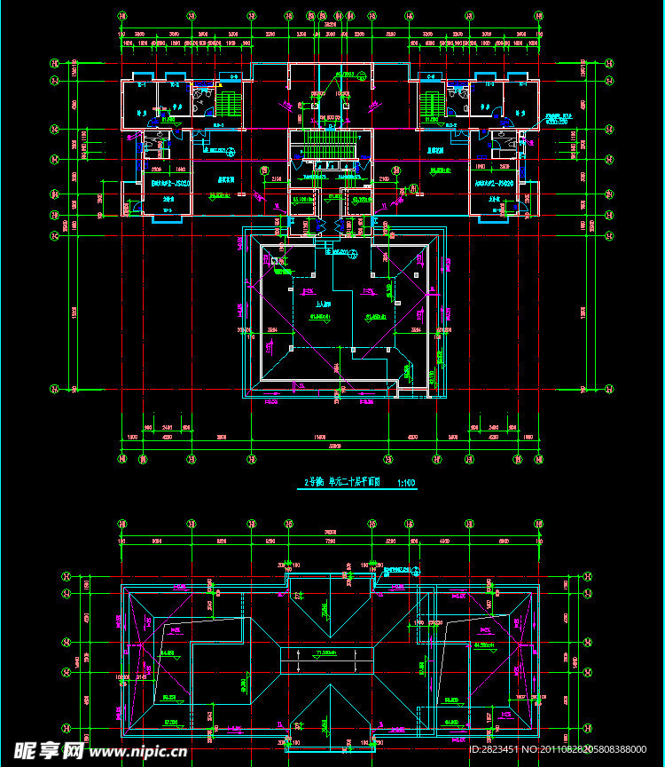 2号楼20层平面 单元屋顶