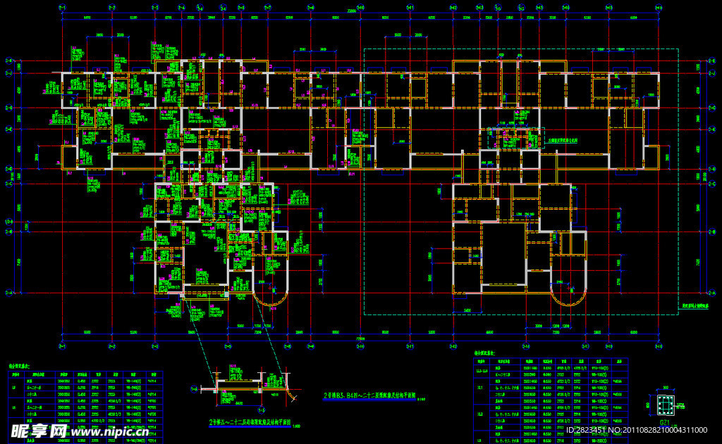 2号楼4 22层梁配筋及结构平面