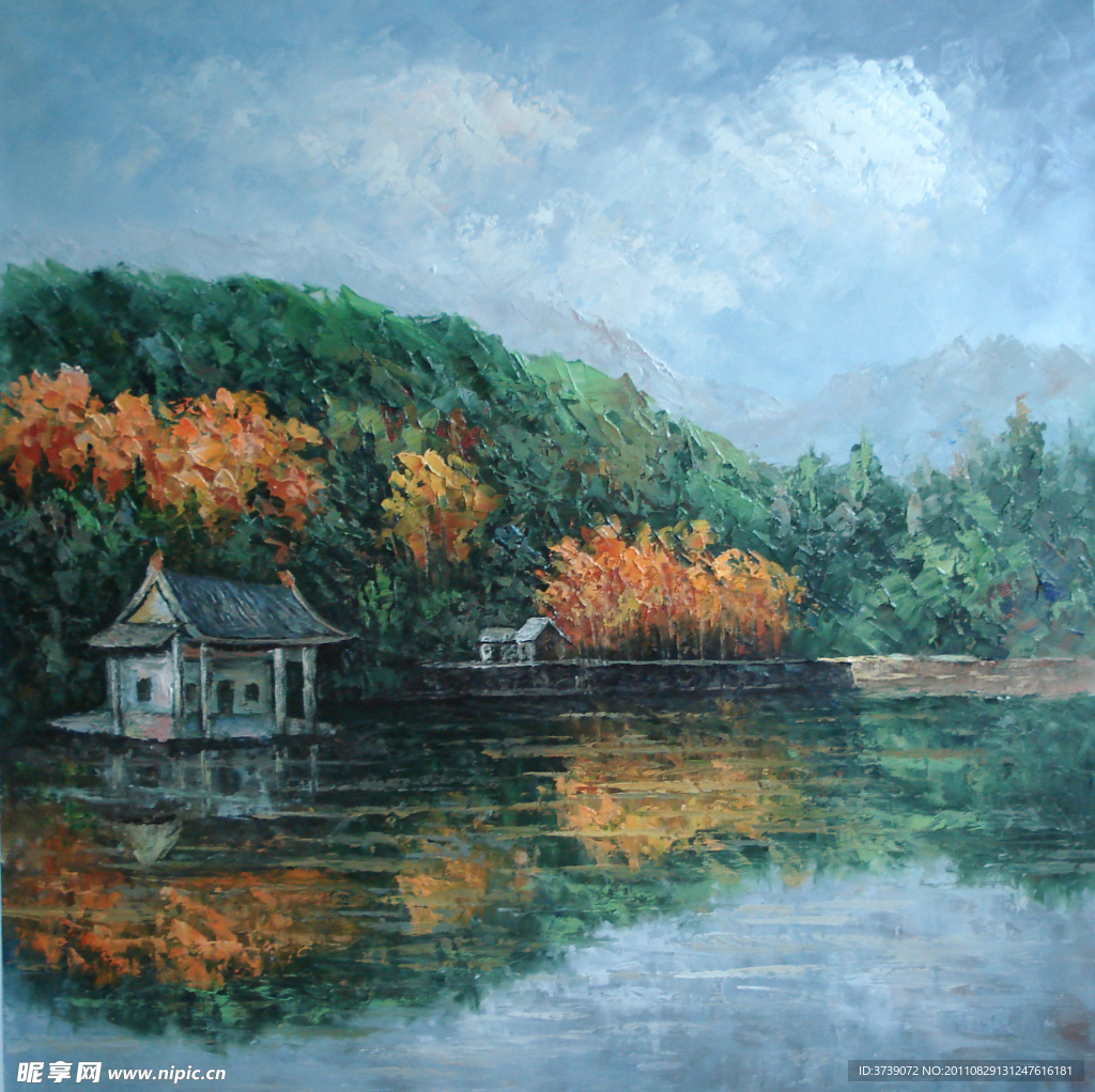 庐山风景水粉画