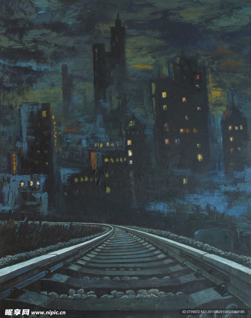 铁路水粉画