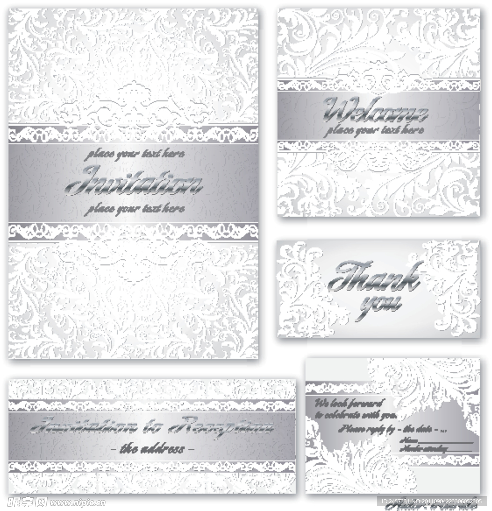 银色古典花纹欧式花纹花边 卡片