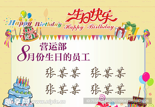 员工生日展板设计（底图未分层）