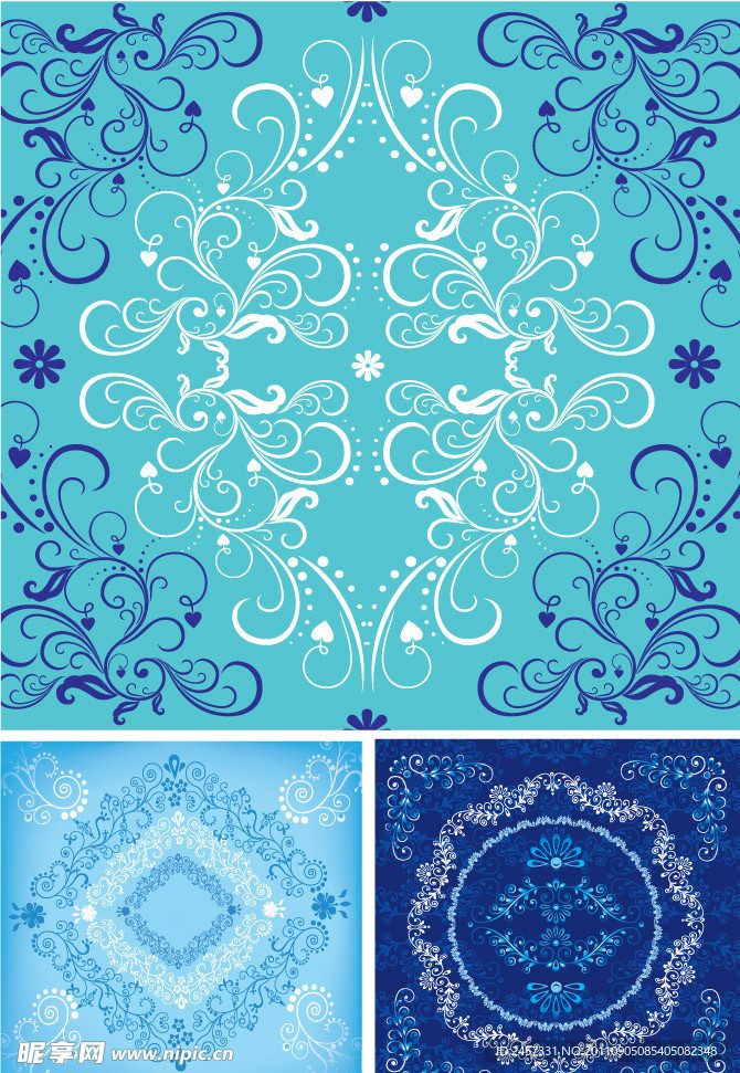 蓝色无缝古典花纹欧式花纹