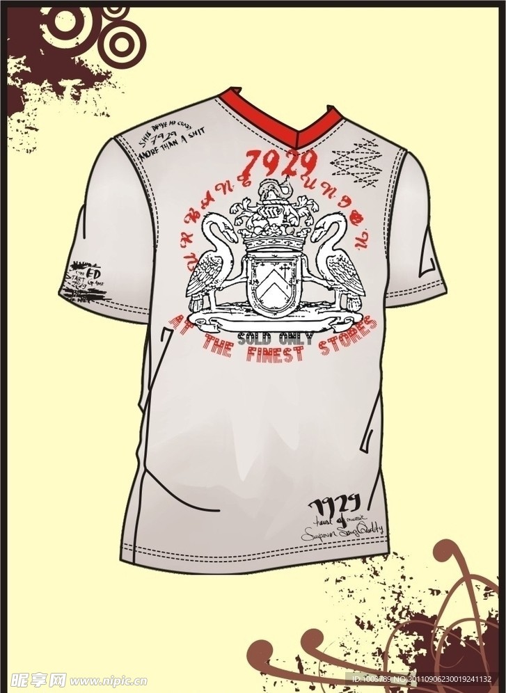 男装 T shirt 印花设计 双鹤印章