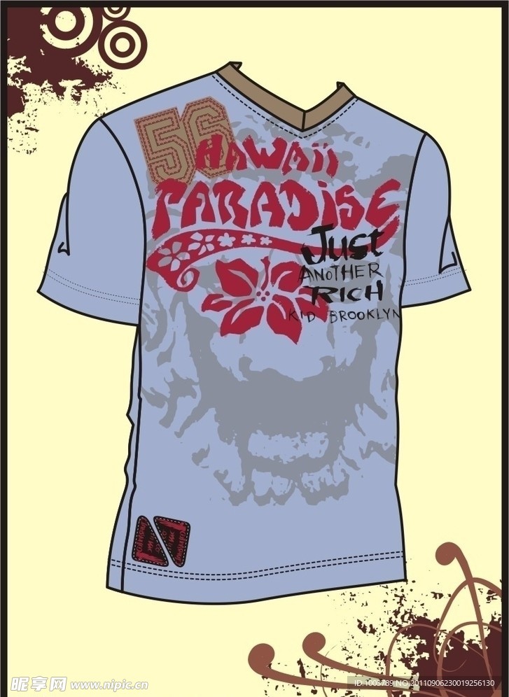 男装 T shirt 印花设计 雕像加夏威夷花
