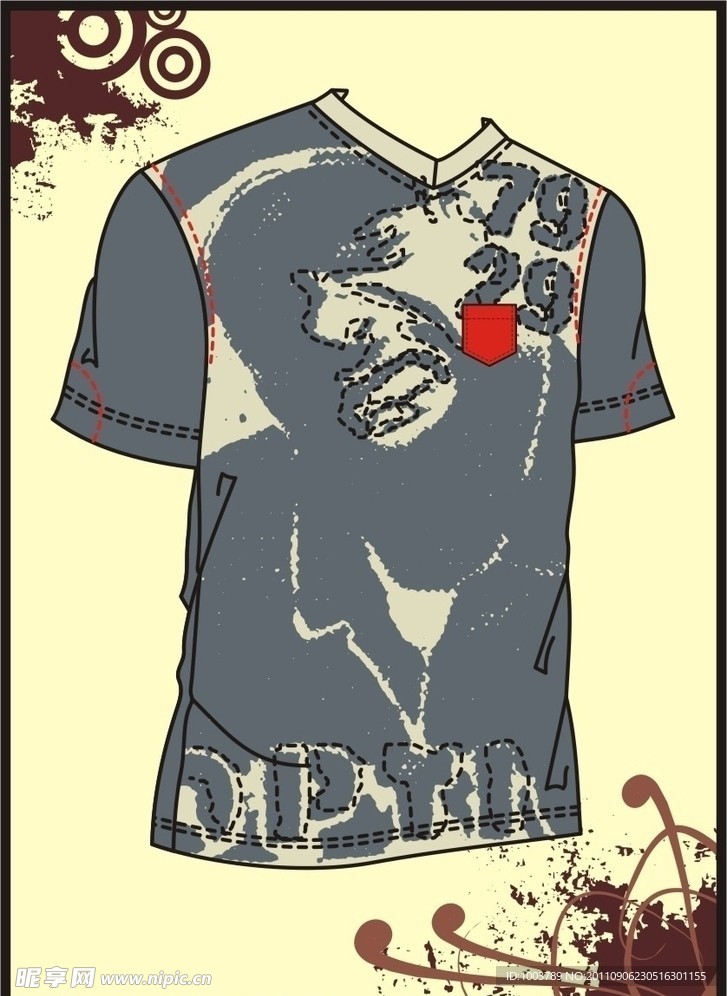 男装 T shirt 印花设计 黑人说唱乐绣花