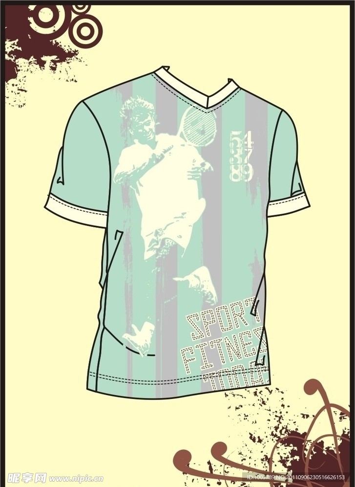 男装 T shirt 印花设计 网球运动员