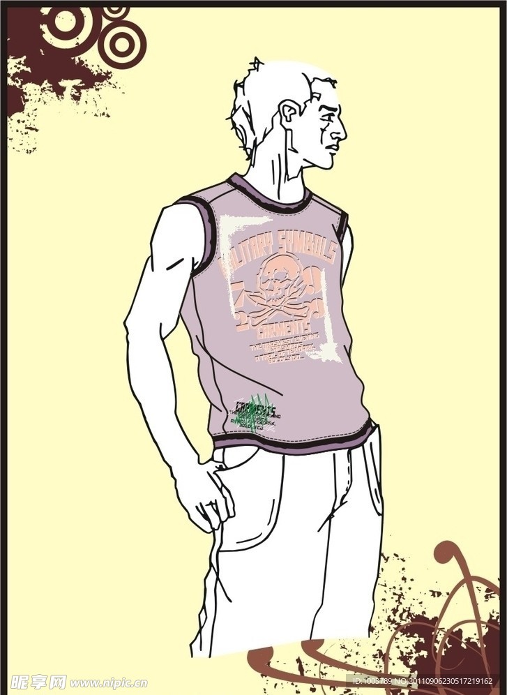男装 T shirt 印花设计 骷髅头加相框