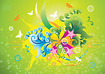 绿色梦幻花纹花朵蝴蝶