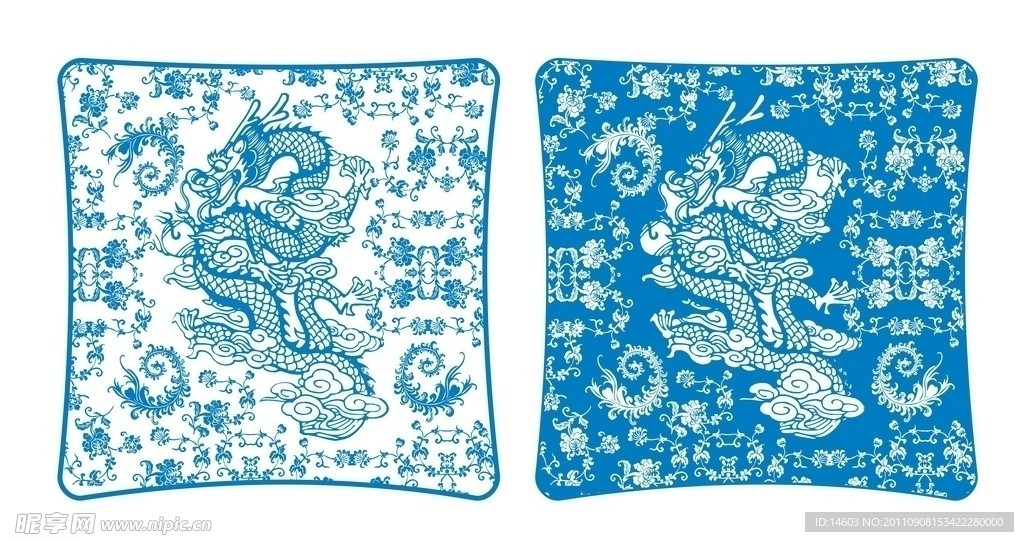 青花瓷龙纹抱枕设计