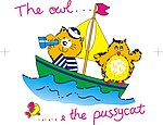 卡通 猫和猫头鹰坐船出海