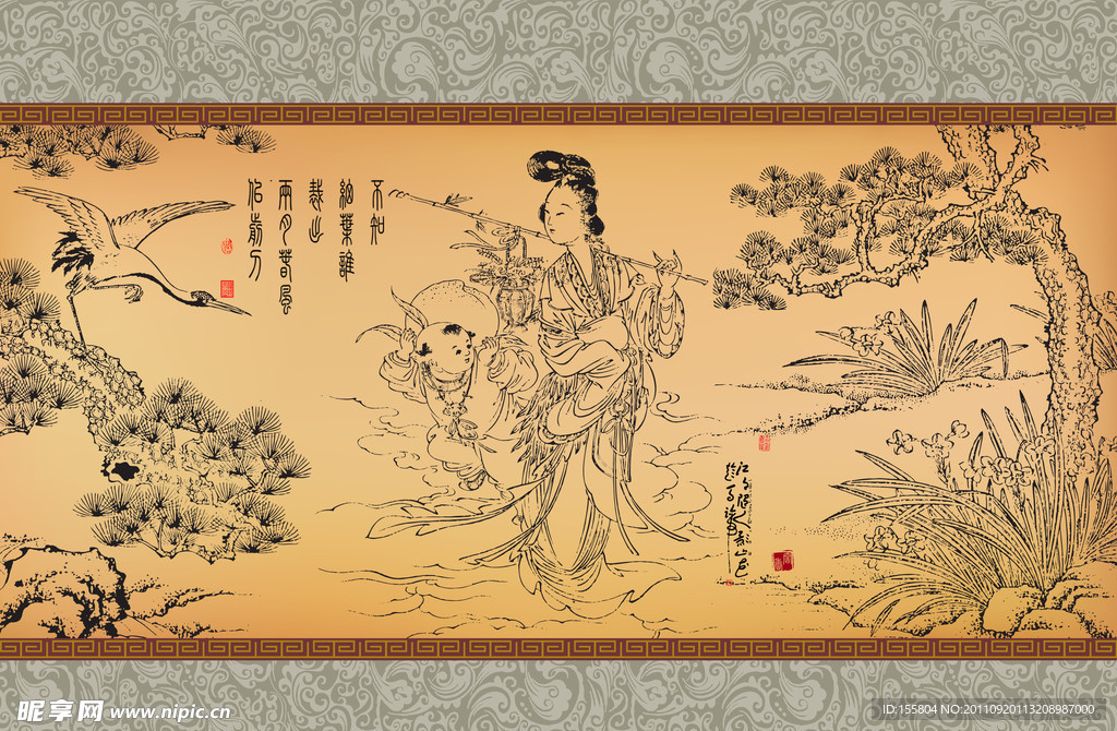 松鹤仕女图