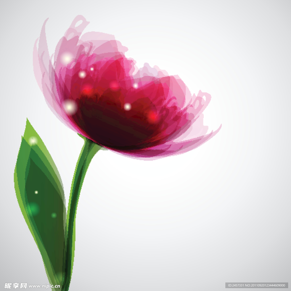 手绘梦幻绿叶鲜花