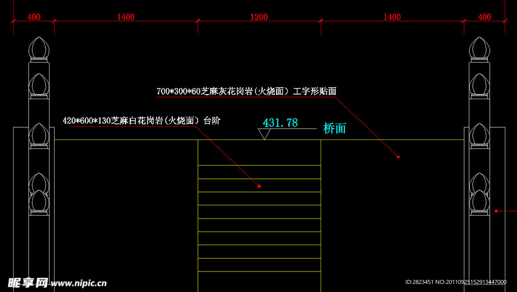 1号仿古石桥正立面图