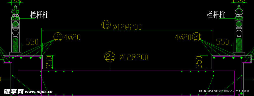 仿古桥栏杆配筋剖面