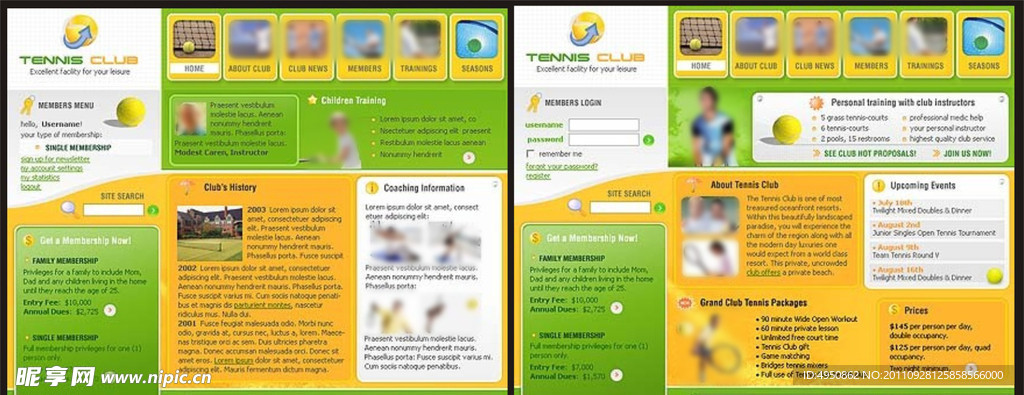 网球网页模版