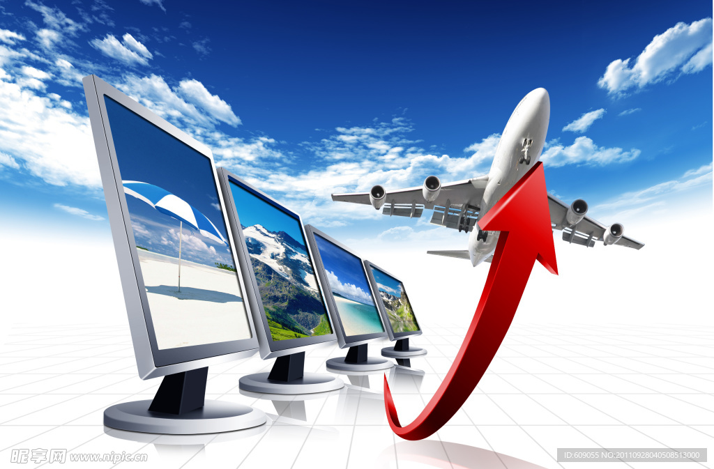 蓝天白云飞机旅游设计