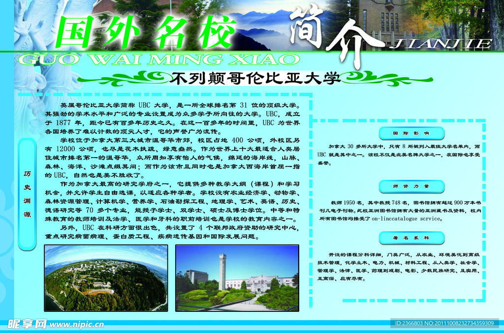 学校必备展板国外名校不列颠哥伦比亚大学