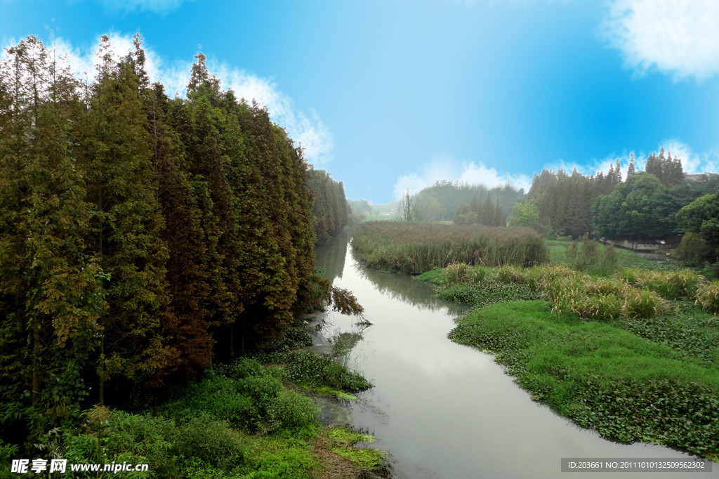 风景画小河边