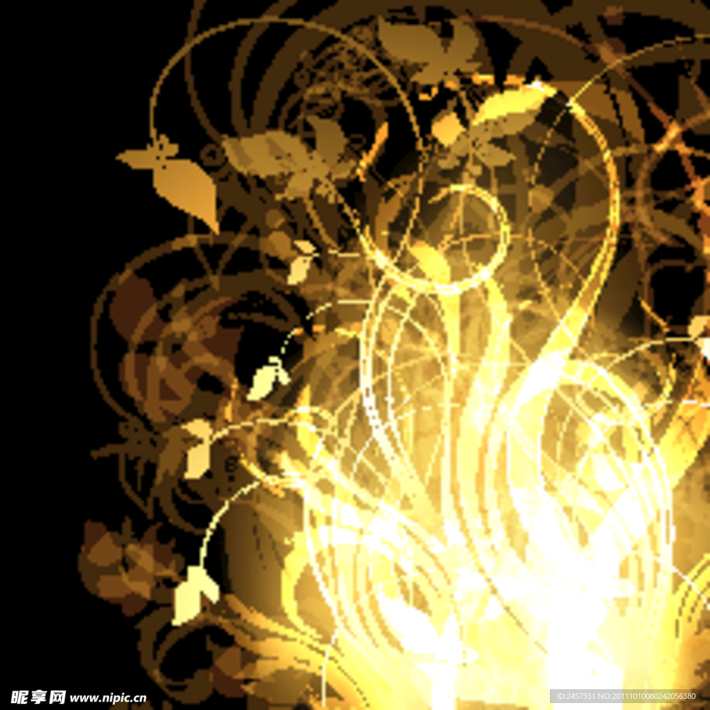 金色线条蝴蝶梦幻花纹