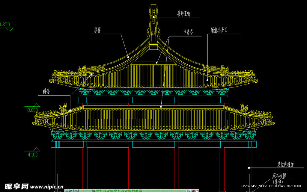 金殿侧立面图