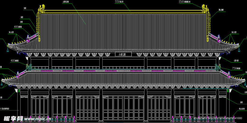 古建大雄宝殿正立面图