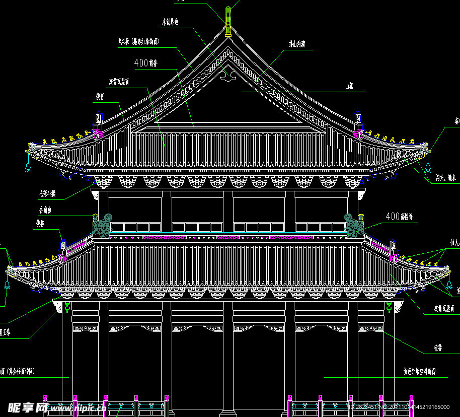 古建大雄宝殿侧立面