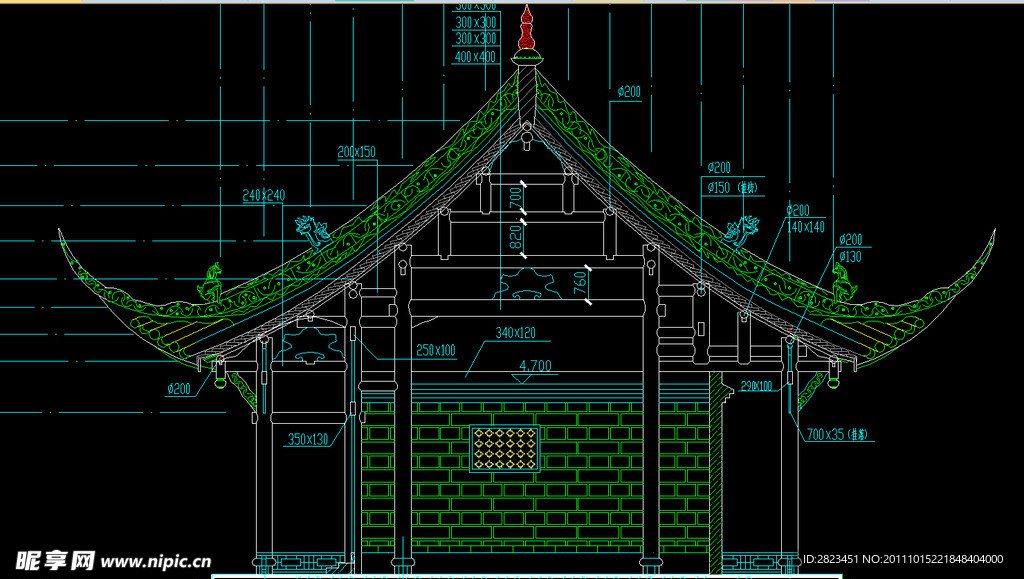 古建庙宇剖面图