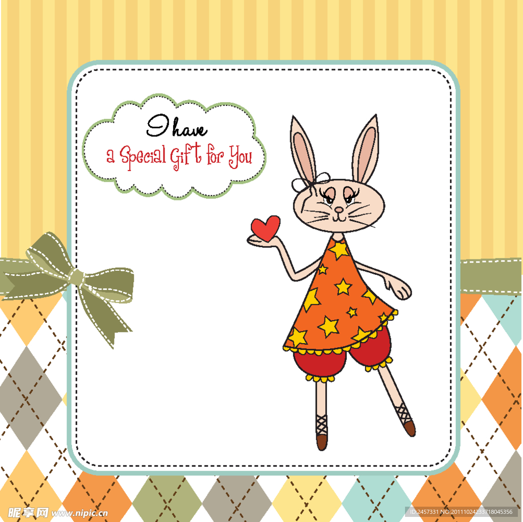 可爱小白兔花纹边框卡片贺卡