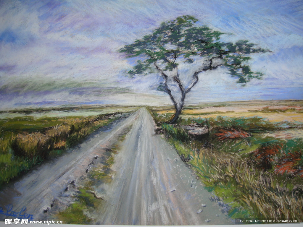 小路油画