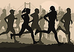 城市马拉松越野赛跑步人群剪影
