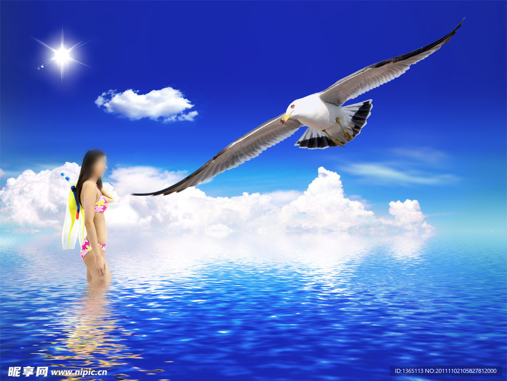 清凉海水泳装美女风景
