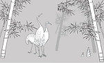 鹤与竹子线描素材