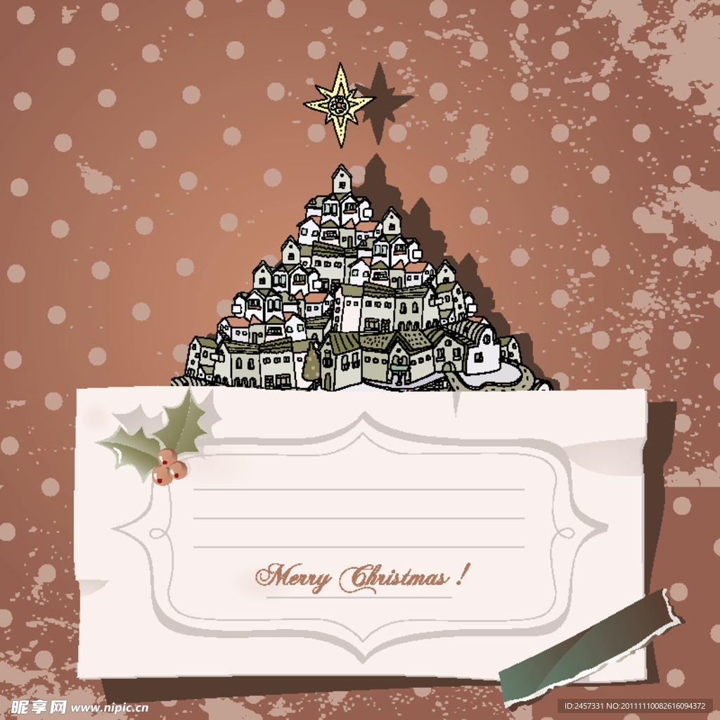 房屋金字塔圣诞树圣诞贺卡