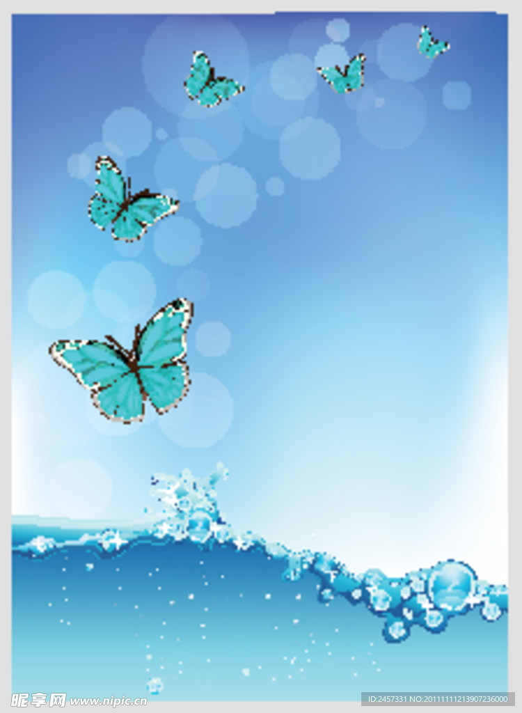 蓝色动感水珠水泡蝴蝶