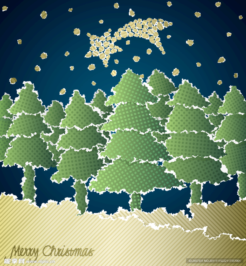 动感撕纸星星梦幻圣诞树背景