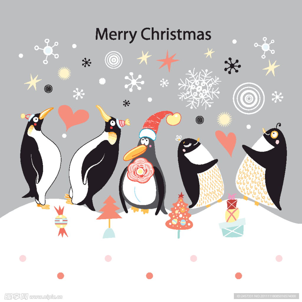欢庆圣诞的企鹅圣诞背景