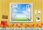 卡通儿童立体窗户花园海报