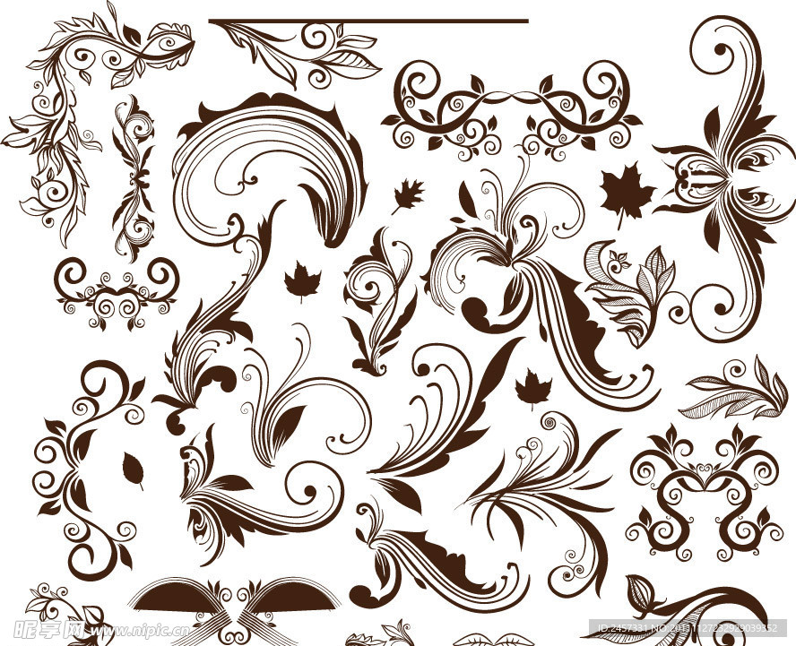 欧式花纹花边装饰设计矢量