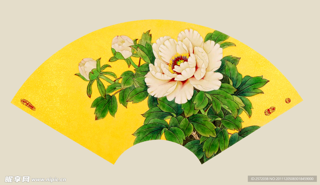 牡丹扇画