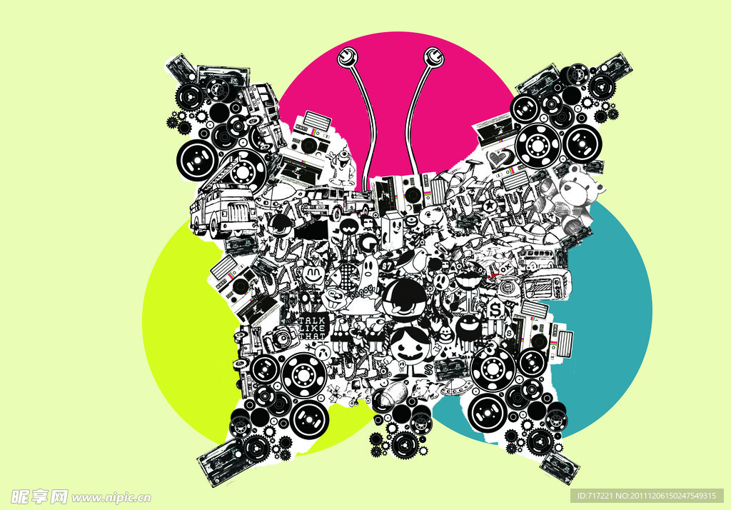 黑白蝴蝶 三原色 拼图