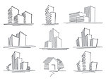 手绘线条都市城市建筑矢量