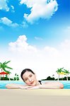 美女游泳池休闲素材