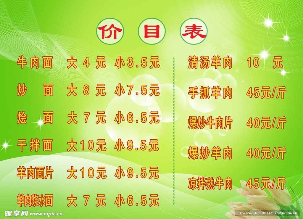 价目表