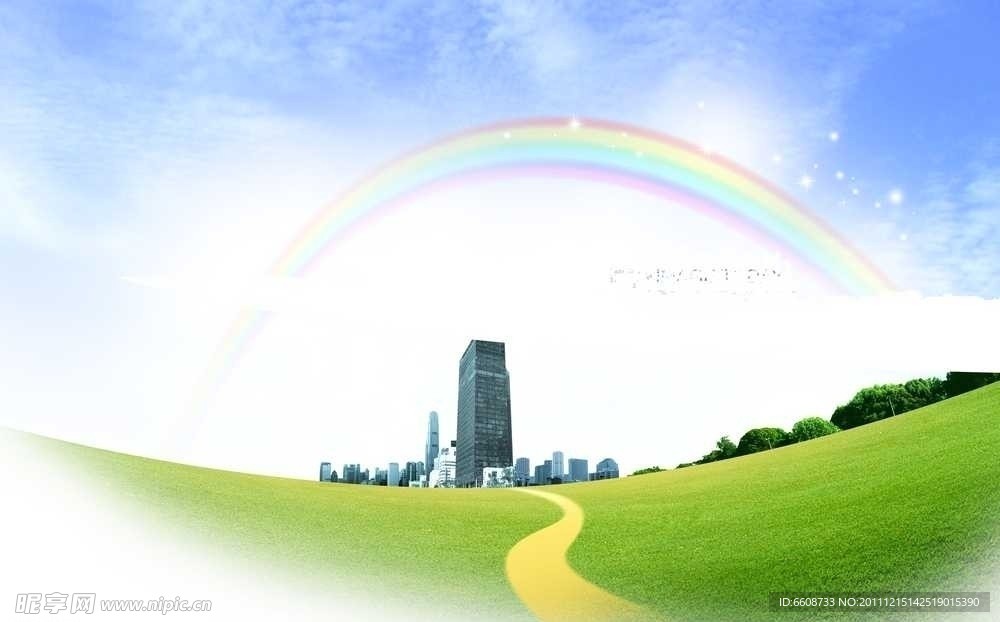 清新草原城市素材