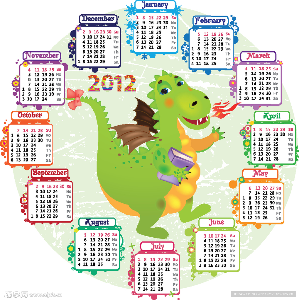 可爱花纹花朵边框 2012日历